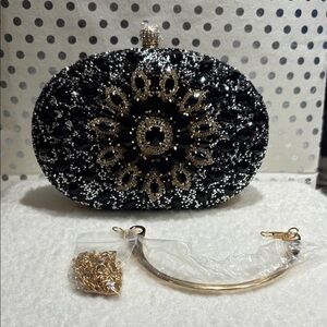 Glamorous Black and Gold Beaded Clutch